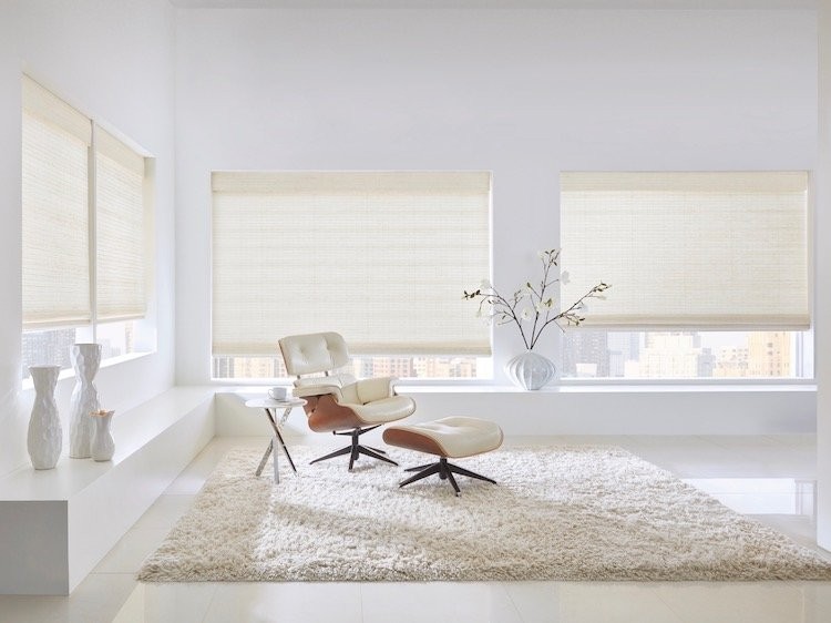 A living room decorated in shades of white.